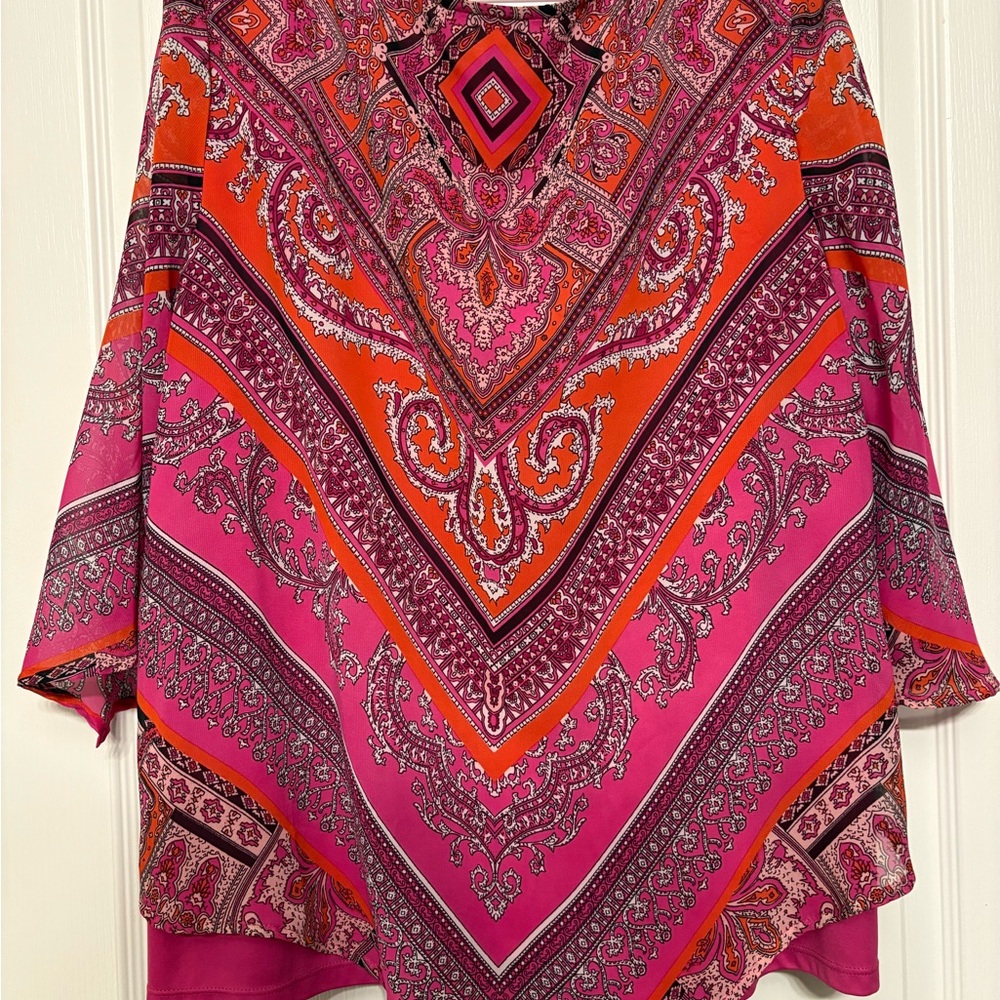 Boho style Vibrant Pink and Orange Women's Top - Picture 7 of 8